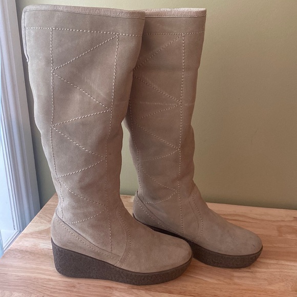 Steve Madden Suede Platform MICKI Tall Boots Knee high Geometric Stitch Detail - Picture 1 of 15